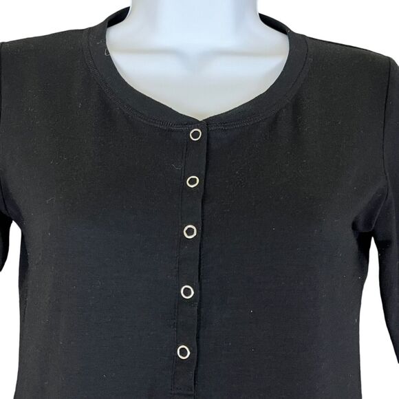 Anatomie Henley Shirt 3/4 Sleeve Stretchy Snap Button Raw Edge Black Sz Small - Picture 2 of 10
